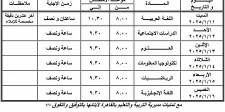 محافظ القاهرة يعتمد جدول امتحانات الفصل الدراسي الأول